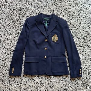 Lauren Ralph Lauren Equestrian Navy Blue Wool Crest Embellished Blazer Women’s 8